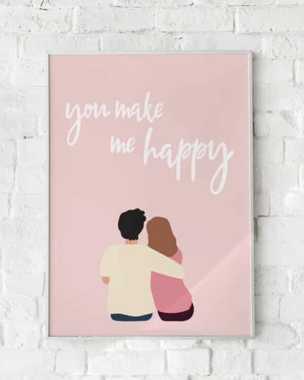 Romantisk plakat med en håndtegnet illustration af et par kaldet "You and I".