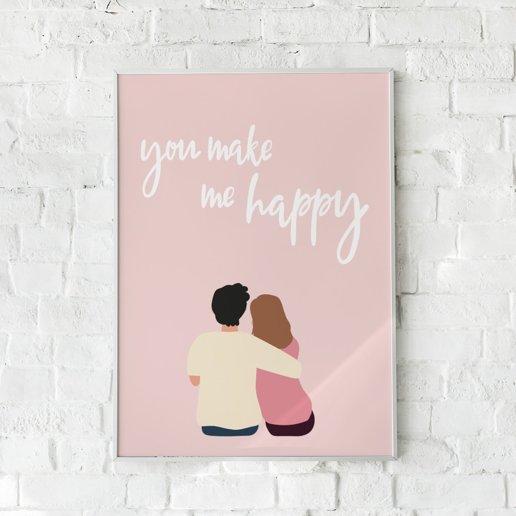 Romantisk plakat med en håndtegnet illustration af et par kaldet "You and I".