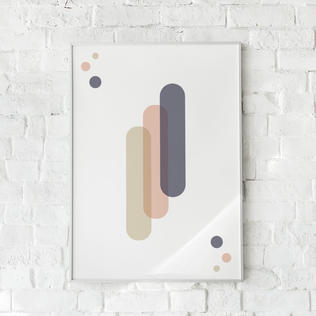 Minimalistisk plakat med overlappende former i beige og rosa – "Contemporary Design #1".