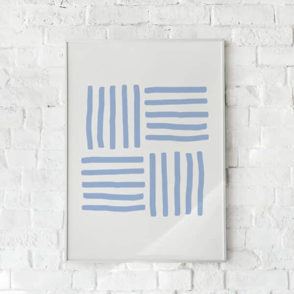 Moderne plakat med asymmetriske blå linjer – "Contemporary Lines #2".