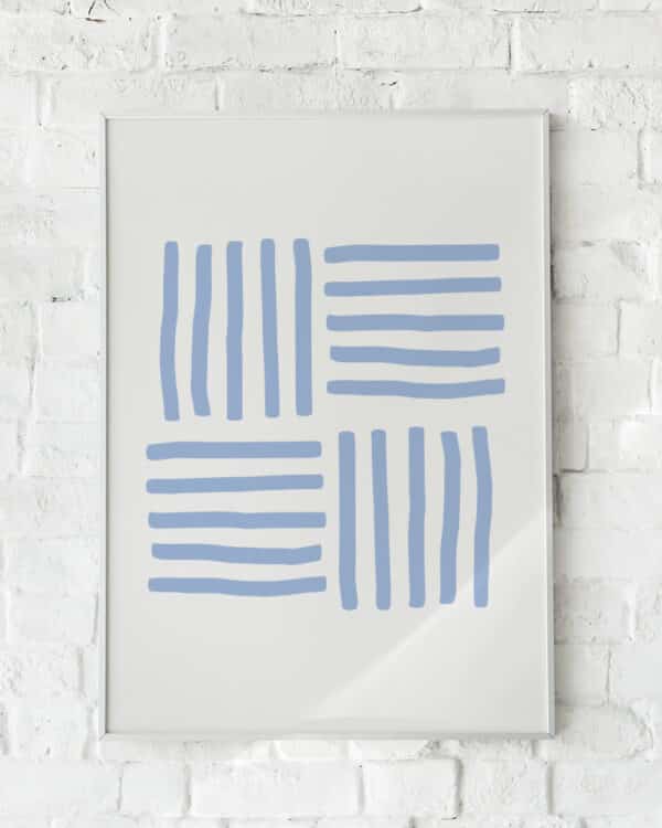 Moderne plakat med asymmetriske blå linjer – "Contemporary Lines #2".