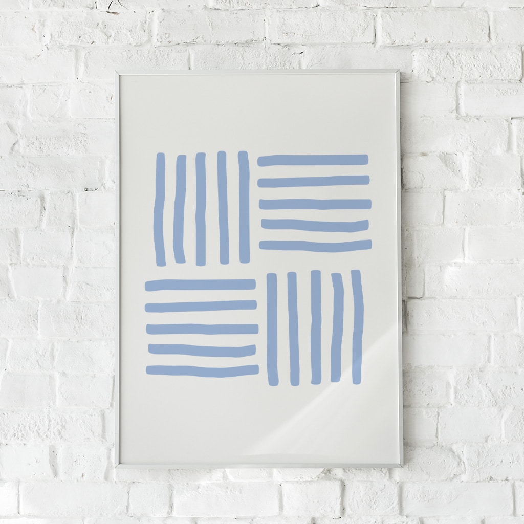 Moderne plakat med asymmetriske blå linjer – "Contemporary Lines #2".