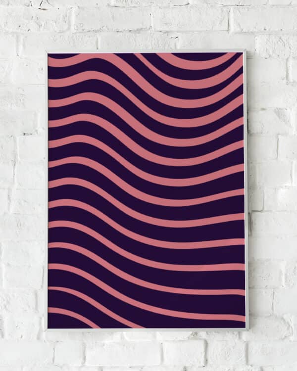 Abstrakt plakat med rosa linjer på mørkelilla baggrund – "Cool Colours".