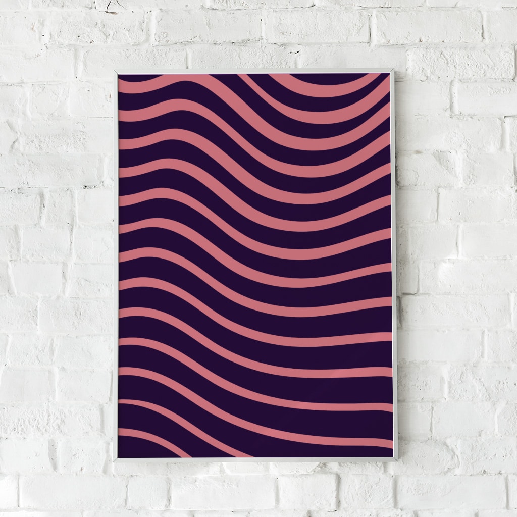 Abstrakt plakat med rosa linjer på mørkelilla baggrund – "Cool Colours".