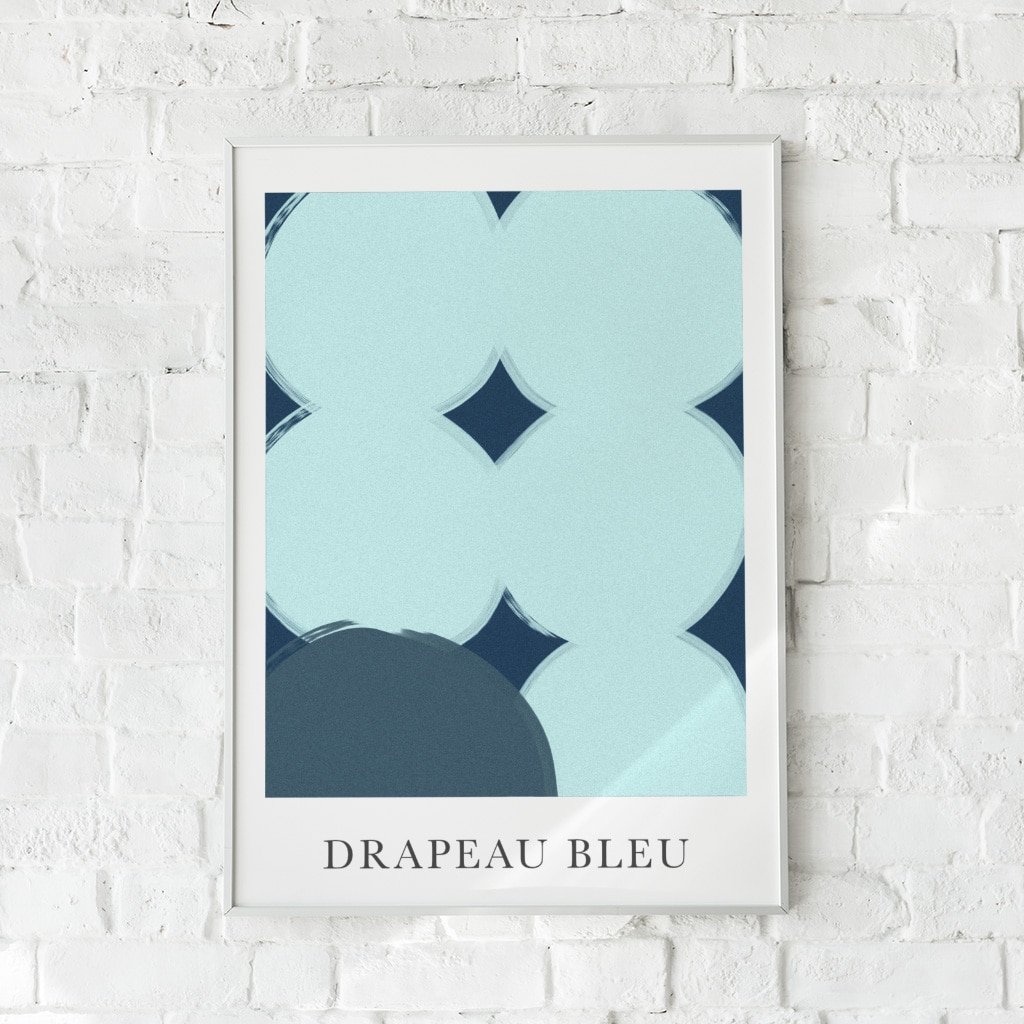 Geometrisk plakat i blå nuancer med bløde