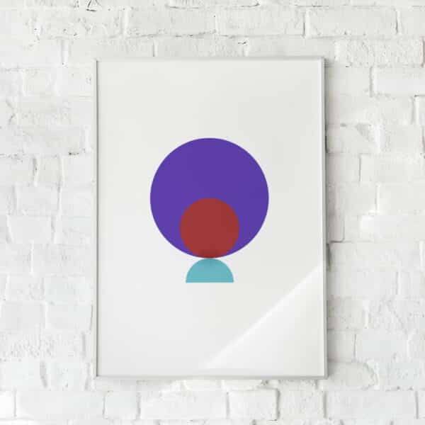 Minimalistisk plakat med geometriske former i stærke farver. En moderne og afbalanceret vægdekoration med et stilrent udtryk.