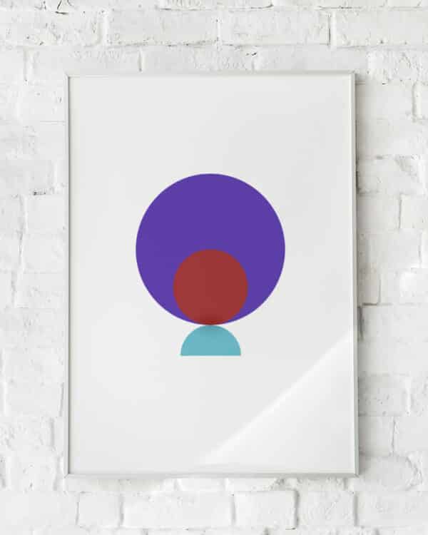 Minimalistisk plakat med geometriske former i stærke farver. En moderne og afbalanceret vægdekoration med et stilrent udtryk.