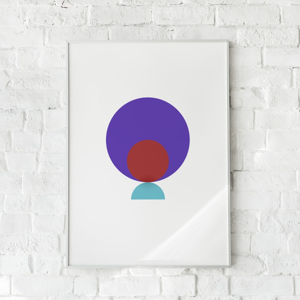 Minimalistisk plakat med geometriske former i stærke farver. En moderne og afbalanceret vægdekoration med et stilrent udtryk.
