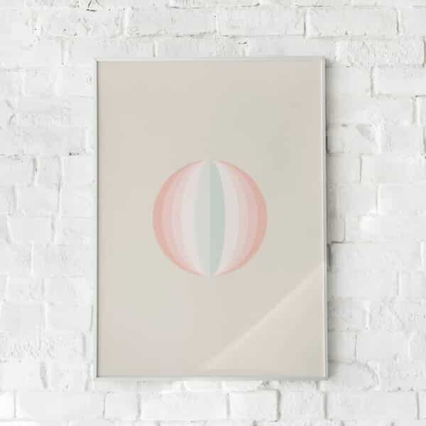 Minimalistisk plakat med en geometrisk cirkel i pastelnuancer.