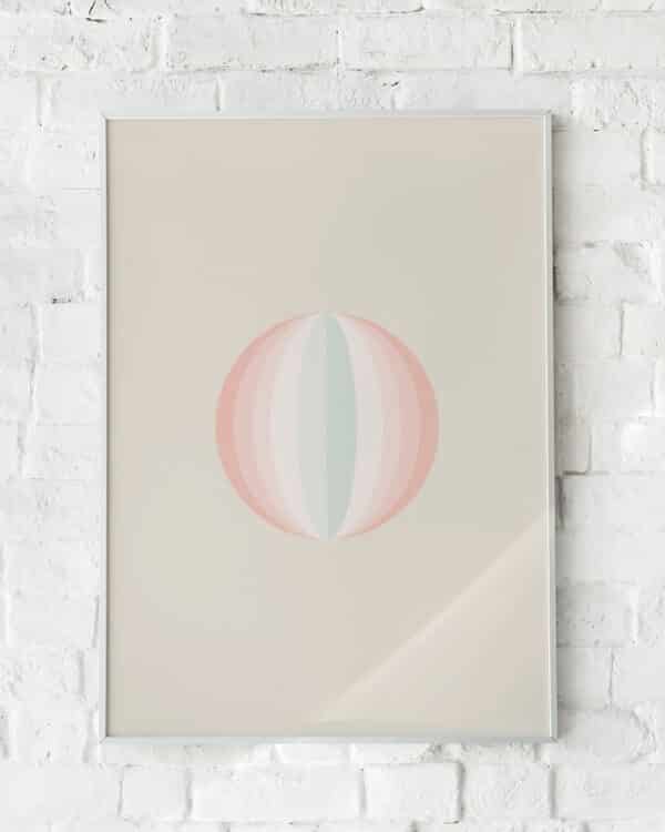 Minimalistisk plakat med en geometrisk cirkel i pastelnuancer.