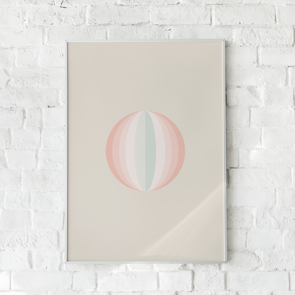 Minimalistisk plakat med en geometrisk cirkel i pastelnuancer.