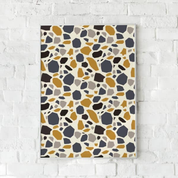 Plakat inspireret af klassisk terrazzo-mønster i jordfarver.
