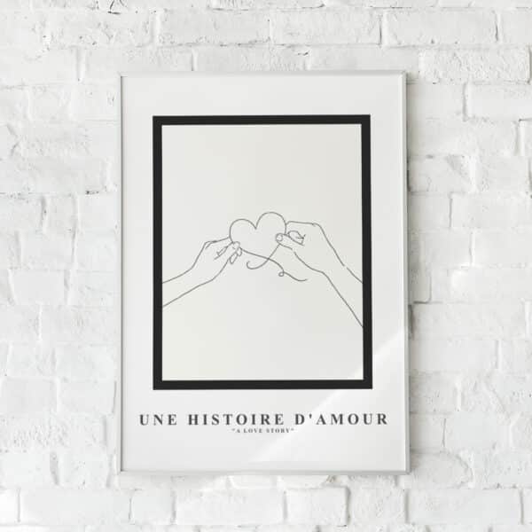 Romantisk plakat med to hænder og en hjerteform.