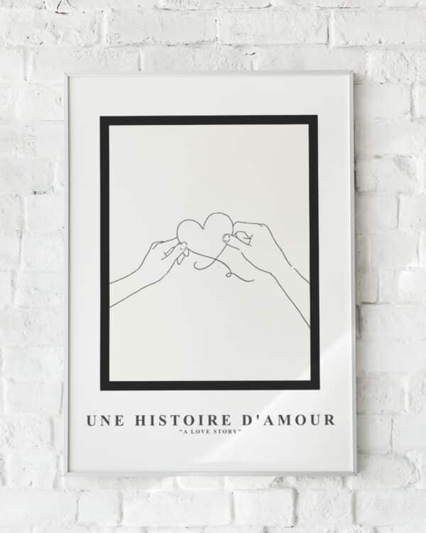Romantisk plakat med to hænder og en hjerteform.
